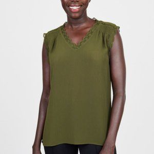 Olive green lace trimmed blouse